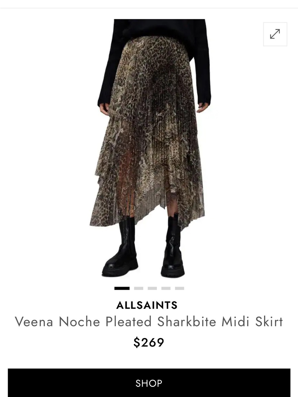 All Saints Pleated Sharkbite Midi Skirt — Brown Leopard Print